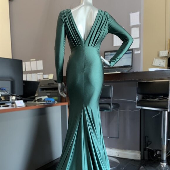 DUSTY ROSE  V-Neck Long Sleeve Mermaid Dress AC381 - Picture 5 of 8